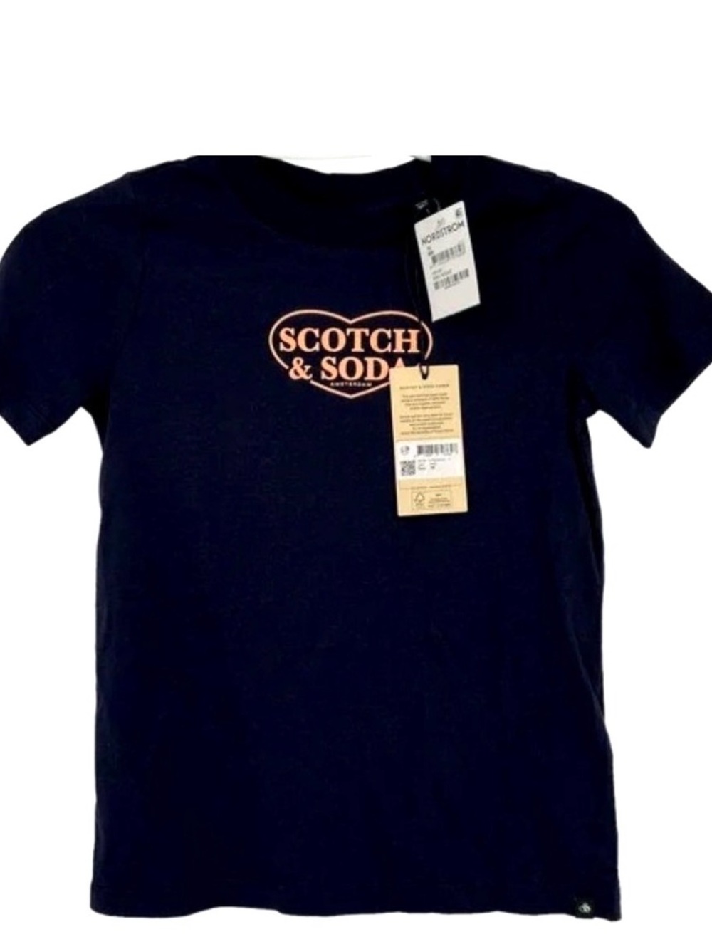NWT SCOTCH & SODA Kids SS T-Shirt Black w Heart Logo 100% Organic Cotton 10